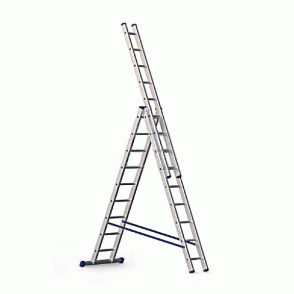 Трехсекционная универсальная лестница алюминиевая Алюмет H3 5309 3x9 ступеней
