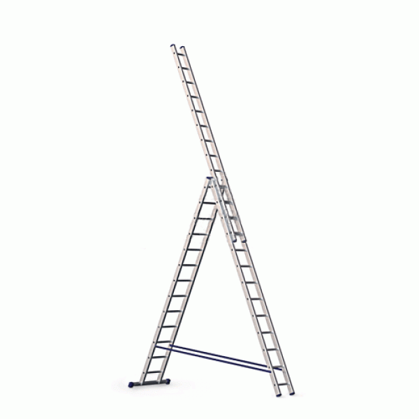 Трехсекционная универсальная лестница усиленная алюминиевая Алюмет HS3 6313 3x13 ступеней