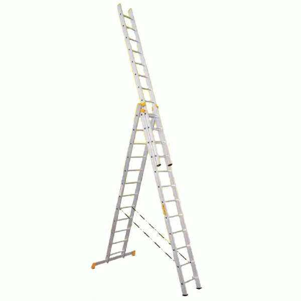 Трехсекционная универсальная лестница алюминиевая Алюмет P3 9308 3x8 ступеней