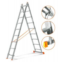 Алюминиевая двухсекционная лестница Эйфель серии Гранит 9 ступеней 
